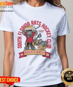 Nice South Florida Rats Hockey Club Back 2 Back 24-25 mascot ladies tee featuring vibrant team colors and logo design.