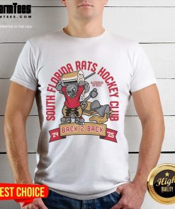 Alt Text: Nice South Florida Rats Hockey Club Back 2 Back 24-25 mascot t-shirt featuring vibrant team colors and logo.