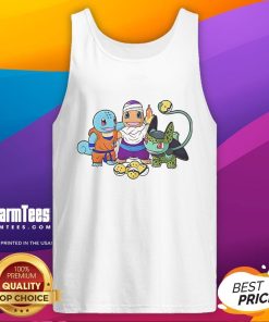 Colorful tank top featuring Squirtle, Goku, Charmander, Piccolo, Bulbasaur, and Cell from Dragon Ball and Pokmon.