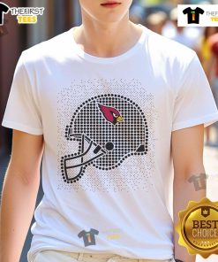 Alt Text: St. Louis Cardinals polka dot helmet t-shirt featuring vibrant colors and a stylish design for fans.