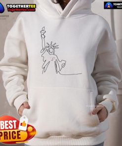 Stylish hoodie featuring a detailed drawing of the Statue of Liberty, perfect for art and fashion lovers.