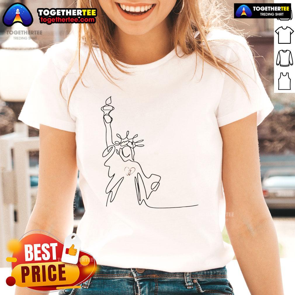 Nice Statue Of Liberty Drawing Ladies Tee Stylish ladies' tee featuring a beautiful drawing of the Statue of Liberty, perfect for patriotic fashion enthusiasts.
