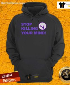 Cozy 'Nice Stop Killing Your Mind' hoodie displayed on a wooden background, perfect for casual wear and mental health awareness.