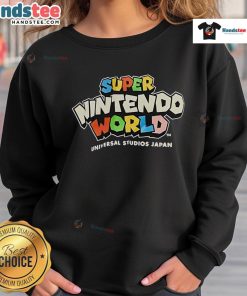 Alt Text: Cozy Nice Super Nintendo World sweatshirt showcasing iconic designs from Universal Studios Japan, perfect for fans.