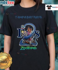 Alt Text: Nice Tampa Bay Rays Zootopia 2 Ladies Tee featuring vibrant design and comfortable fit for baseball fans.