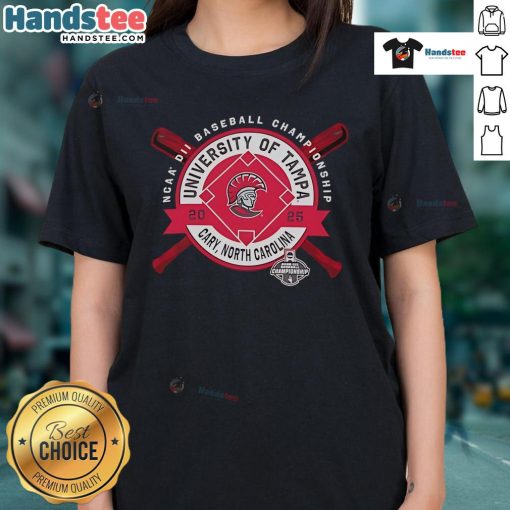 2025 NCAA DII Baseball Championship Ladies Tee featuring Nice Tampa Spartans, Cary North Carolina design.