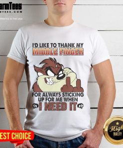 Funny Tasmanian t-shirt featuring 'I'd like to thank my middle finger' graphic, perfect for humor lovers.