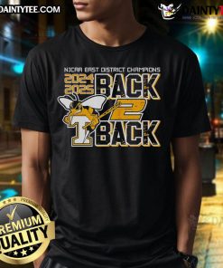 Nice Tech Stingers Baseball NJCAA East District Champions 2024-2025 Back 2 Back T-Shirt featuring team colors and logo.