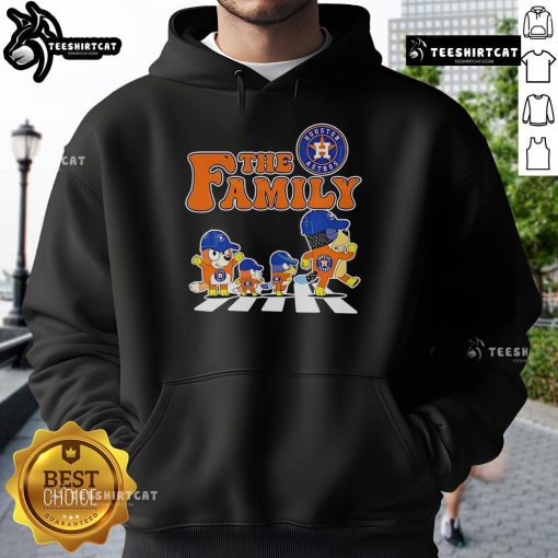 Family wearing Nice The Family Bluey Houston Astros Abbey Road Hoodie, showcasing vibrant colors and team spirit.