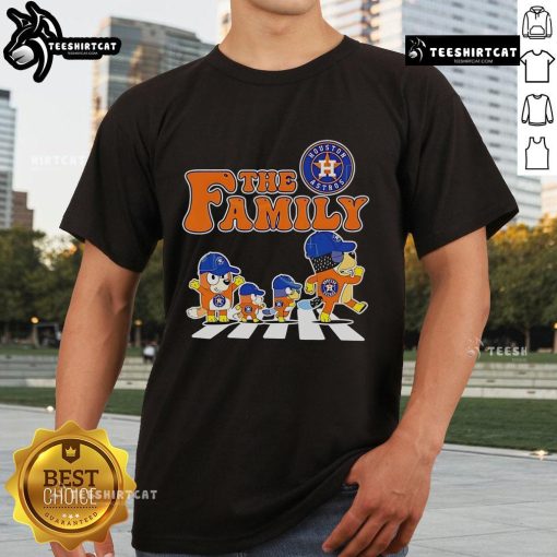Alt Text: Nice The Family Bluey Houston Astros Abbey Road T-Shirt featuring vibrant graphics and a playful design.