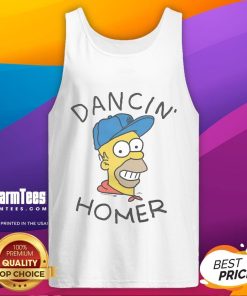 Funny Dancin' Homer tank top from The Simpsons, featuring vibrant graphics of Homer Simpson dancing joyfully.