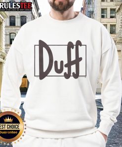 Alt Text: Lightweight sweatshirt featuring Duff Beer design from The Simpsons, perfect for fans and casual wear.