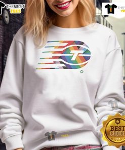 Alt Text: Nice Toronto Tempo Team logo on a colorful Pride sweatshirt, celebrating diversity and inclusion in sports.