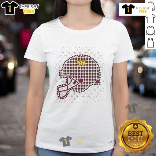 Ladies tee featuring Nice Washington Commanders polka dots helmet design, perfect for fans and stylish game day attire.