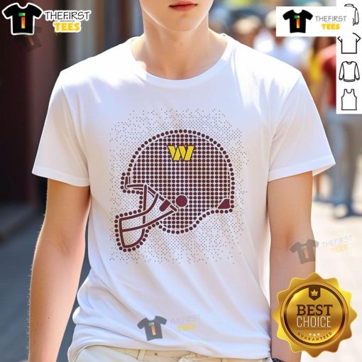 Alt Text: Washington Commanders Polka Dots Helmet T-Shirt featuring vibrant polka dot design for fans of the NFL team.
