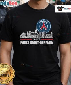 Alt Text: Official 2024-25 Champions Paris Saint-Germain F.C Limited Edition T-Shirt featuring team logo and celebratory design.