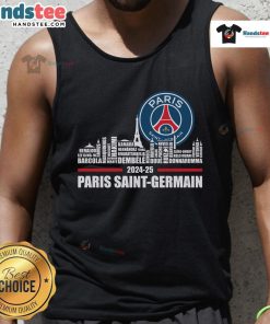 Alt Text: Limited edition tank top for 2024-25 Champions Paris Saint-Germain F.C., showcasing team colors and logo.