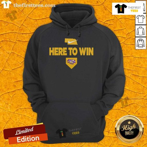 Official 2025 Here To Win LSU Baseball Hoodie in purple and gold, showcasing team spirit and style for fans.