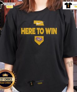 Alt Text: Official 2025 Here To Win LSU Baseball Ladies Tee in vibrant colors, perfect for fans and team support.