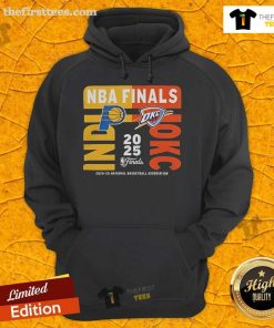 Official 2025 NBA Finals Matchup hoodie featuring Indiana Pacers vs OKC Thunder design, perfect for basketball fans.