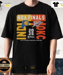 Official 2025 NBA Finals matchup t-shirt featuring Indiana Pacers vs. OKC Thunder design for basketball fans.