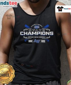 Official 2025 OHSAA Baseball D2 State Champions Anthony Wayne Generals tank top featuring team logo and colors.