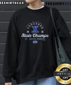 Official 2025 OHSAA Boys Lacrosse D1 State Champions St. Xavier Bombers sweatshirt showcasing team pride.