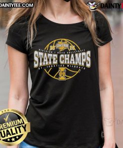 Alt Text: Official 2025 OHSAA Boys Volleyball D1 State Champions St. Ignatius Wildcats ladies tee featuring team logo and colors.