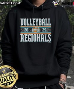 2025 OHSAA Boys Volleyball Regionals hoodie featuring team colors and logo, perfect for fans and players alike.