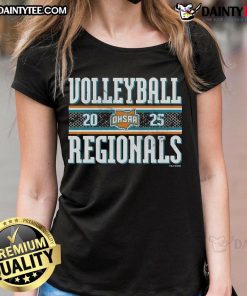 Alt Text: Official 2025 OHSAA Boys Volleyball Regionals Ladies Tee featuring vibrant design and team spirit for fans and players.