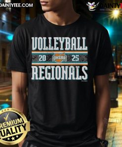 Official 2025 OHSAA Boys Volleyball Regionals T-Shirt featuring the event logo and vibrant team colors.