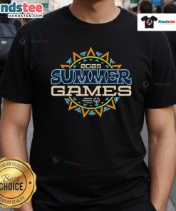 Official 2025 Somi Summer Games T-Shirt featuring vibrant colors and logo, perfect for fans and athletes alike.