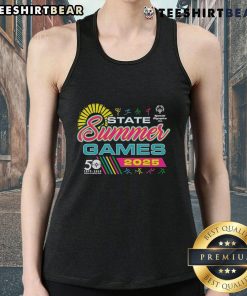 Official 2025 SOOH State Summer Games tank top featuring vibrant design and logo, perfect for summer sports events.