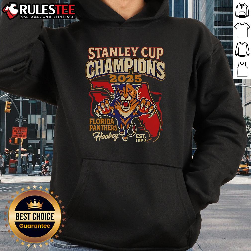 Official 2025 Stanley Cup Championship Florida Panthers Est 1993 Hoodie 2025 Stanley Cup Championship Florida Panthers hoodie, celebrating the team's legacy since 1993.