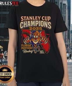 Official 2025 Stanley Cup Championship Florida Panthers Est. 1993 ladies tee featuring team logo and stylish design.