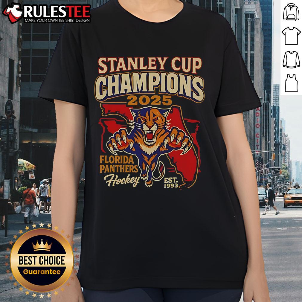 Official 2025 Stanley Cup Championship Florida Panthers Est 1993 Ladies Tee Official 2025 Stanley Cup Championship Florida Panthers Est. 1993 ladies tee featuring team logo and stylish design.