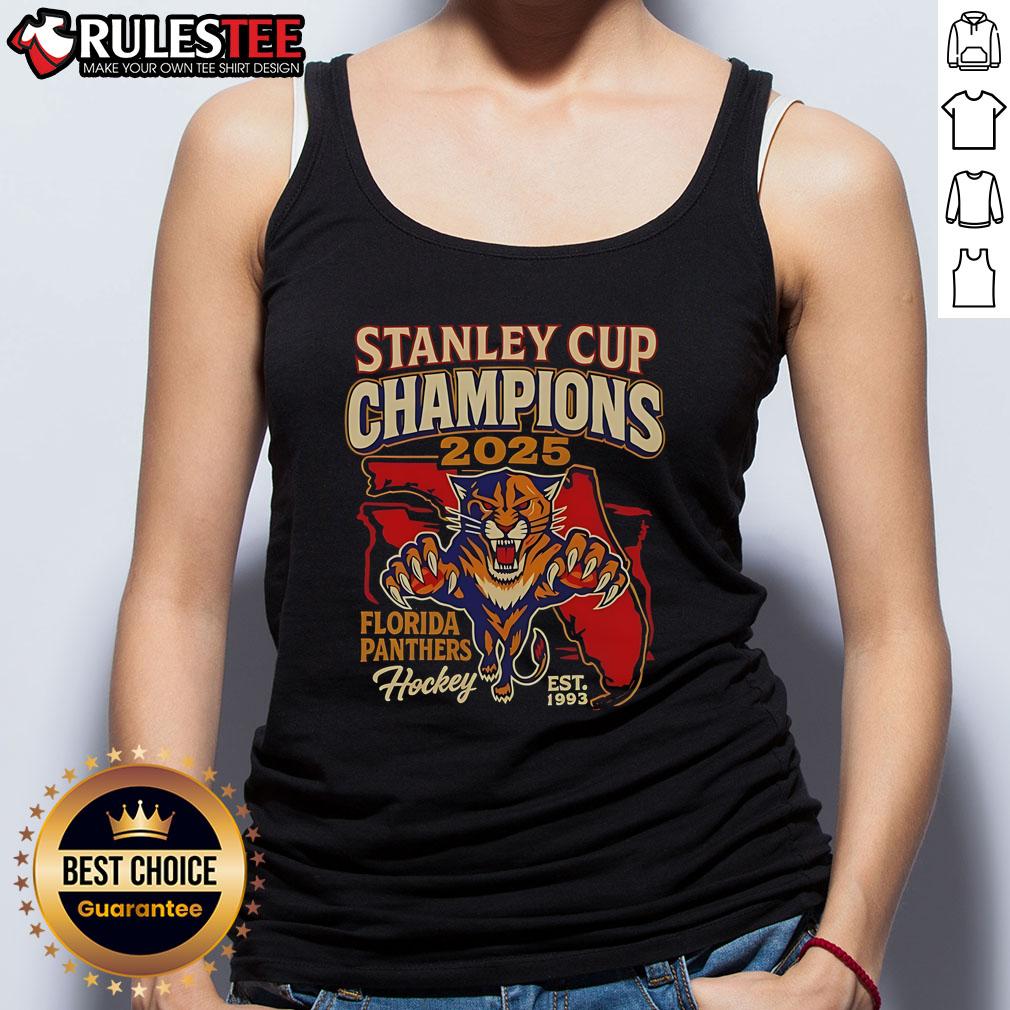 Official 2025 Stanley Cup Championship Florida Panthers Est 1993 Tank Top Florida Panthers tank top celebrating the 2025 Stanley Cup Championship, established in 1993, perfect for fans.