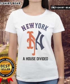 Official 2025 Yankees x Mets A House Divided Subway Series ladies tee featuring team logos and stylish design.
