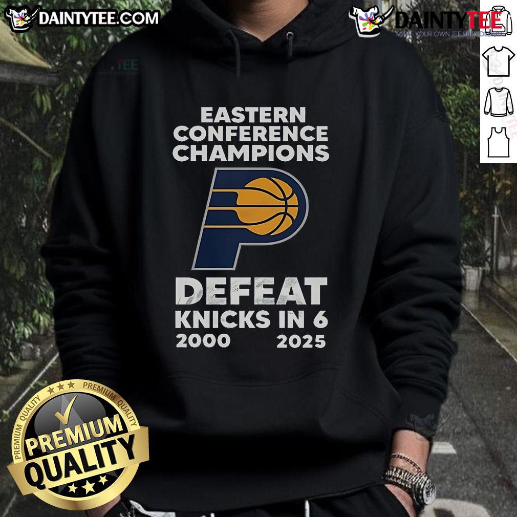 Official 25 Years Eastern Conference Champions Defeat Knicks In 6 2000 2025 Hoodie Official 25 Years Eastern Conference Champions hoodie celebrating the 2000 victory over the Knicks in 6 games.