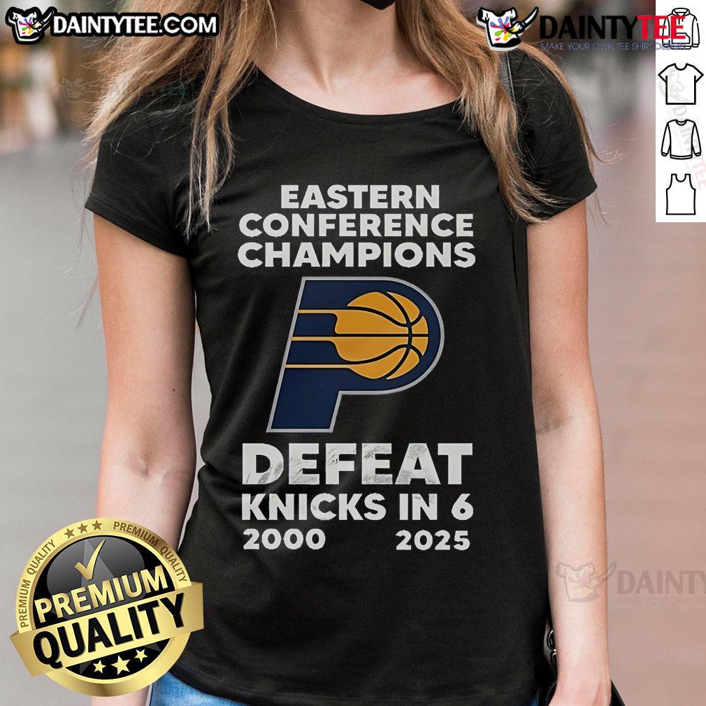 Official 25 Years Eastern Conference Champions Defeat Knicks In 6 2000 2025 Ladies-Tee Official 25 Years Eastern Conference Champions tee celebrating the 2000 victory over the Knicks in 6 games.
