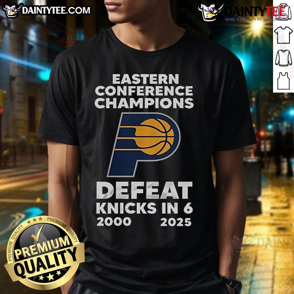 Official 25 Years Eastern Conference Champions Defeat Knicks In 6 2000 2025 T-Shirt Official 25 Years Eastern Conference Champions T-Shirt celebrating victory over Knicks in 6 games, 2000-2025.