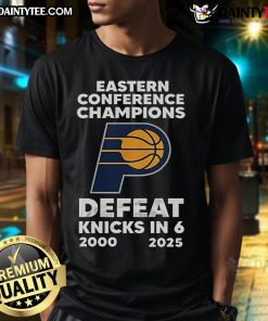 Official 25 Years Eastern Conference Champions T-Shirt celebrating victory over Knicks in 6 games, 2000-2025.