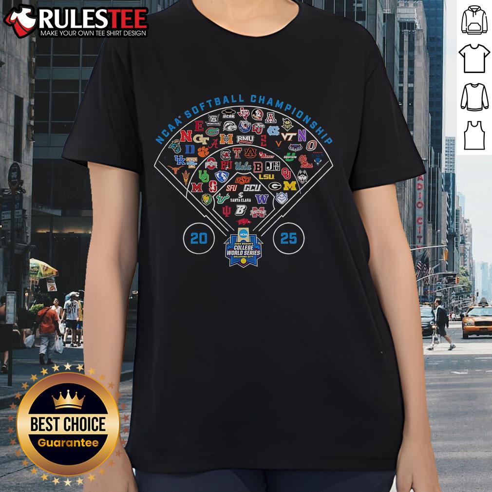 Official 64 Team 2025 Ncaa Softball Women'S College World Series Ladies Tee 2025 NCAA Softball Women's College World Series Official 64-Team Ladies Tee showcasing team logos and vibrant design.