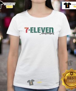 Official 7-Eleven Always Open logo on a stylish ladies tee, perfect for casual wear and brand enthusiasts.