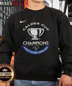 Official Abbotsford Canucks Calder Cup Champions 2025 sweatshirt featuring team logo and championship details.