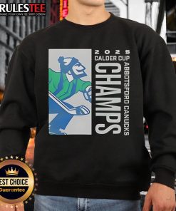 Alt Text: Official Abbotsford Canucks Calder Cup victory green sweatshirt featuring team logo and celebratory design.