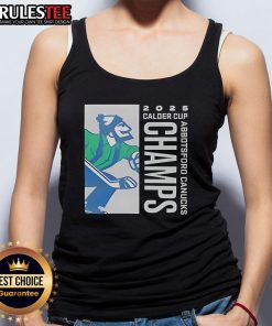Alt Text: Official Abbotsford Canucks Calder Cup victory green tank top showcasing team pride and celebration.