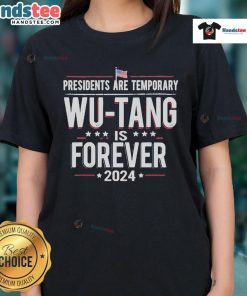 Official Abe Lucas 'Presidents Are Temporary, Wu-Tang Is Forever' 2024 Ladies Tee featuring vibrant design and stylish fit.