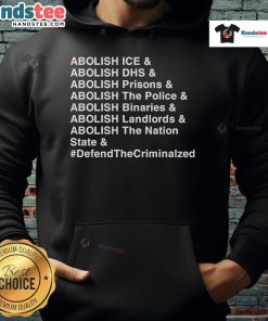 Alt Text: Official Abolish ICE, DHS, and Prisons hoodie showcasing bold text design for social justice activism.