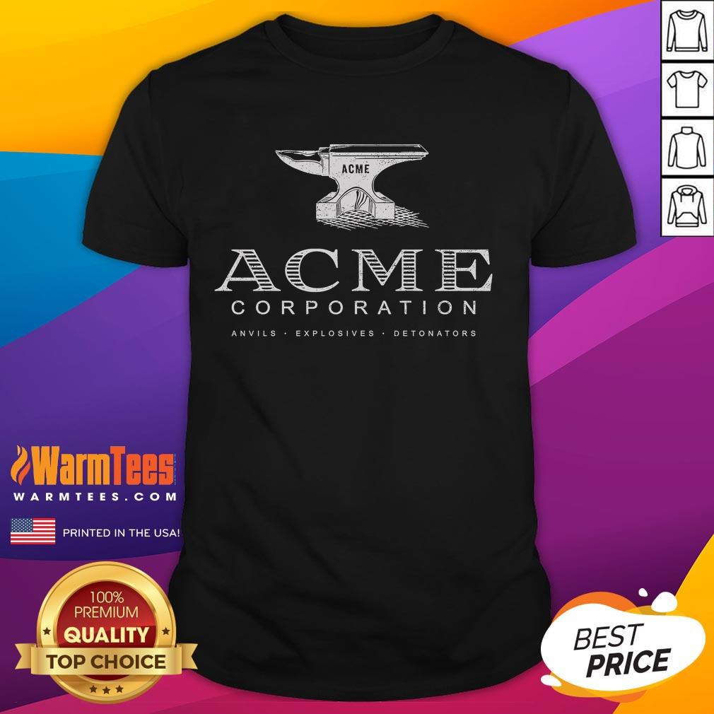 Official Acme Corporation Anvils Explosives Detonators T Shirt Official Acme Corporation T-Shirt featuring anvils, explosives, and detonators design for fans of classic cartoons.